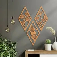 Birch Plywood Wall Decor – Ginkgo Leaf Diamond Set (3 pieces)