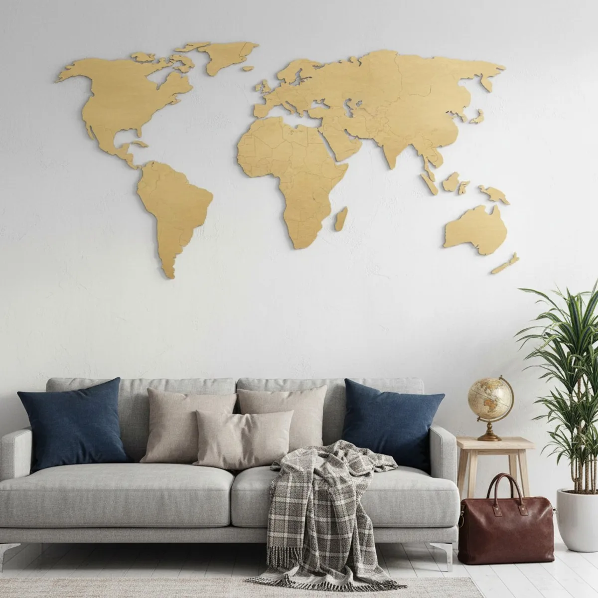 Plywood World Map Wall Decor