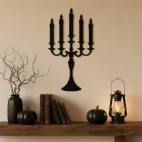 Candelabra Wall Decor – Five Burning Candles Silhouette – Birch Plywood