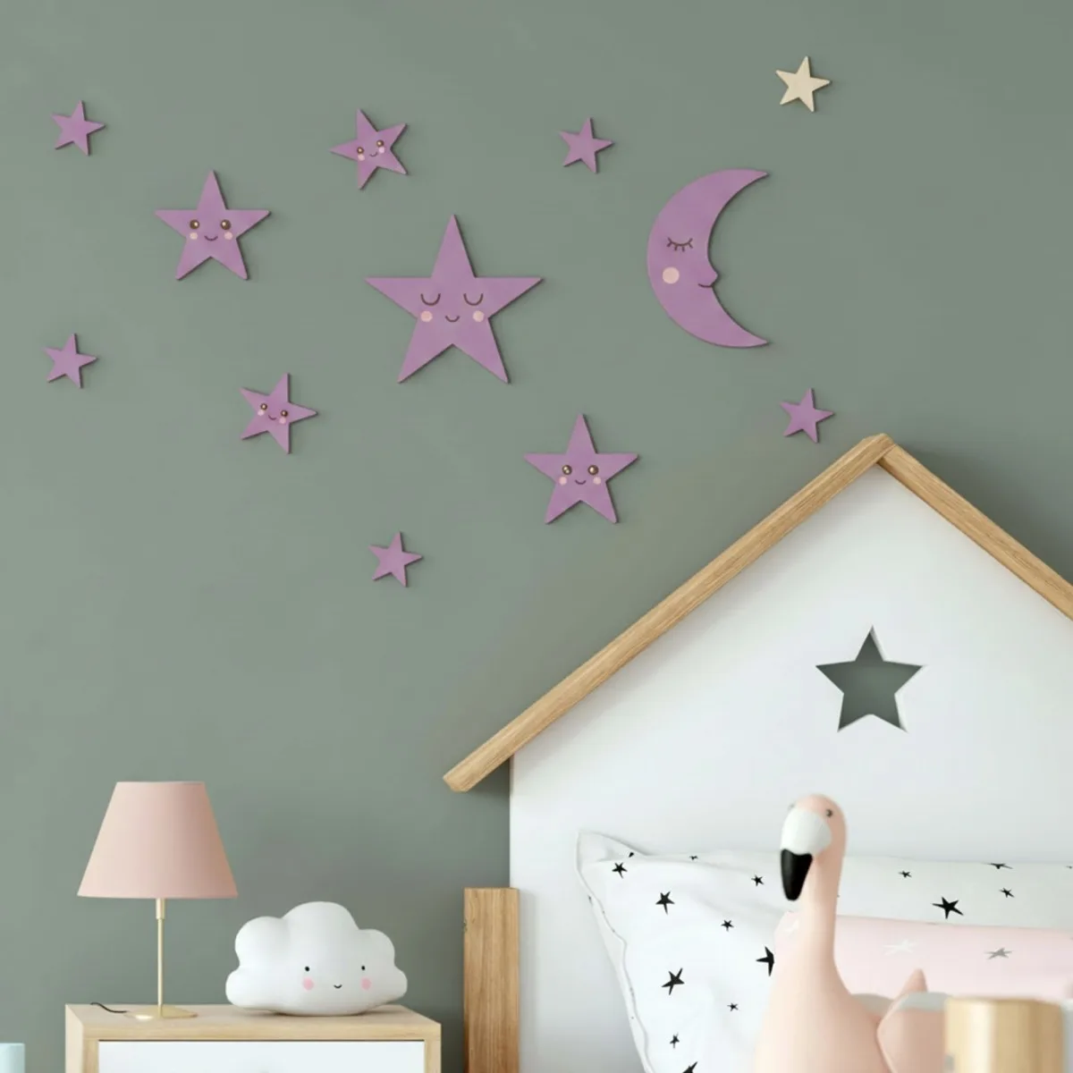 Moon and Stars Set Large – Birch Plywood Kawaii Nursery Decor