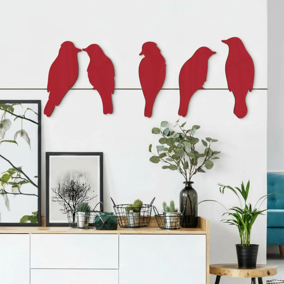 Wanddeko „Vogelfamilie“ – Birkenfurniersperrholz (5-teilig)