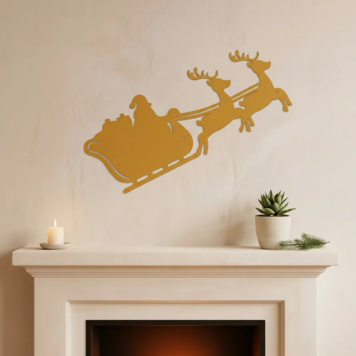 Traîneau du Père Noël – silhouette murale en contreplaqué de bouleau avec rennes