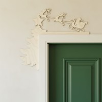 Santa Sleigh Door Topper – Birch Plywood Christmas Door Corner Decor with Tree & Reindeer