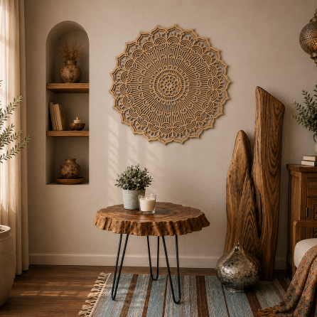 Wooden Mandala Rosette Wall Panel