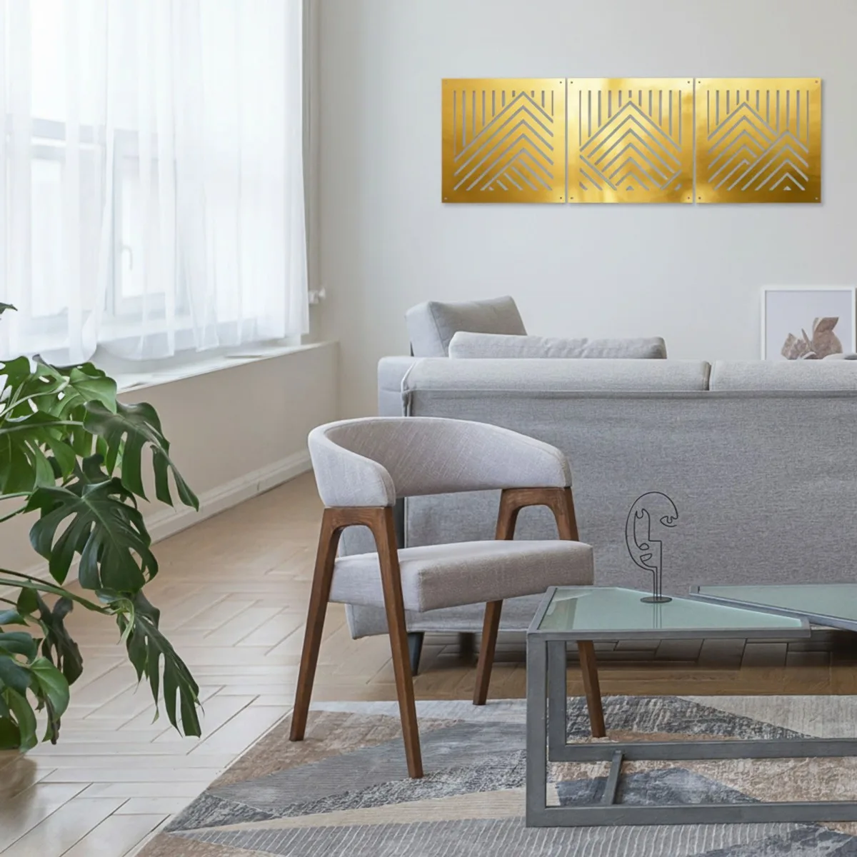 Wooden room divider - Birch Plywood - Mountain wall panels (3 parts)