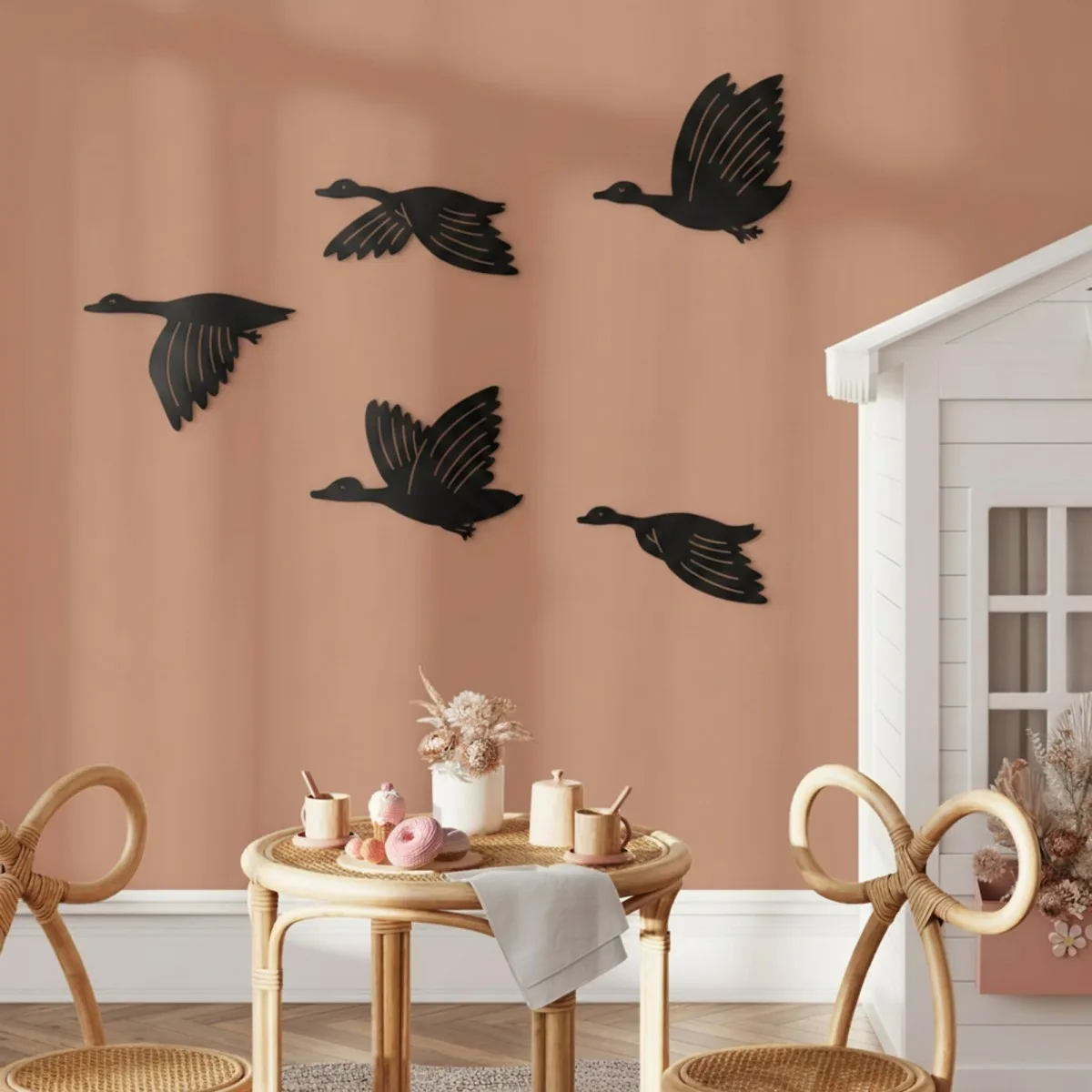 Décoration murale en contreplaqué de bouleau – Oies volantes, set de 5 pièces 88x60 cm