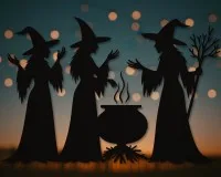 Three Witches and Cauldron Wall Decor – Coven Scene – Birch Plywood