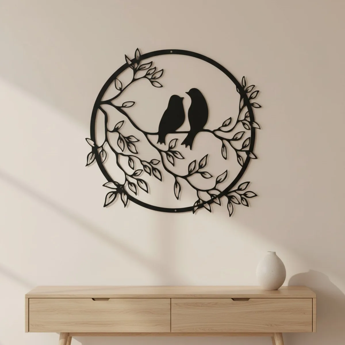 Liefdesvogels op tak — ronde wanddecoratie