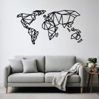 Origami World Map Plywood Wall Decor – Geometric Wireframe Map 100x50 cm