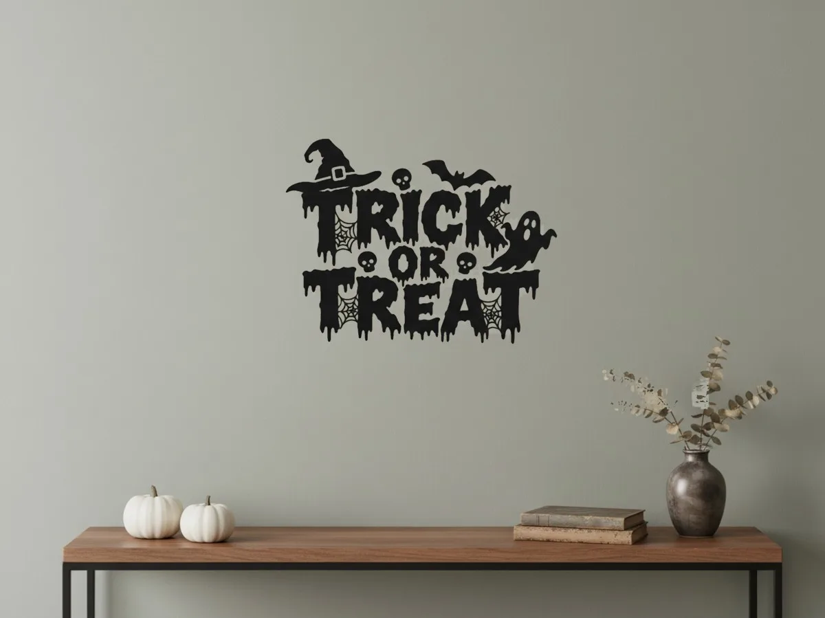 Trick or Treat Wall Decor – Dripping Letters Sign – Birch Plywood 45x35 cm