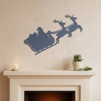 Traîneau du Père Noël – silhouette murale en contreplaqué de bouleau avec rennes