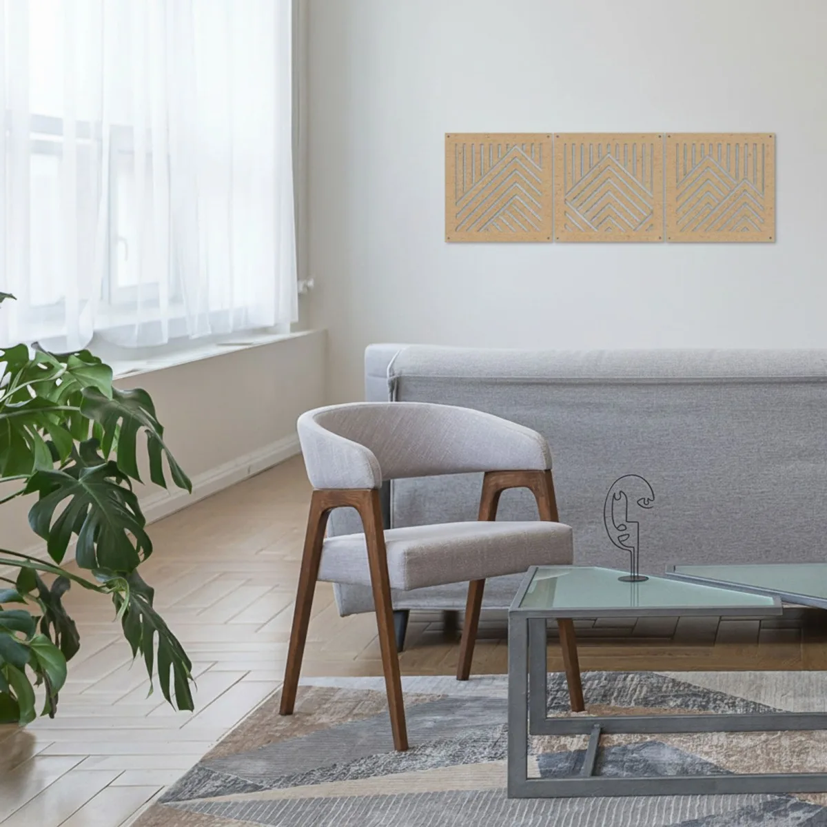 Wooden room divider - Birch Plywood - Mountain wall panels (3 parts)