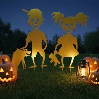 Gruselige Halloween-Kinder Gartenset – Zombie-Junge, Mädchen, Hund & Teddy