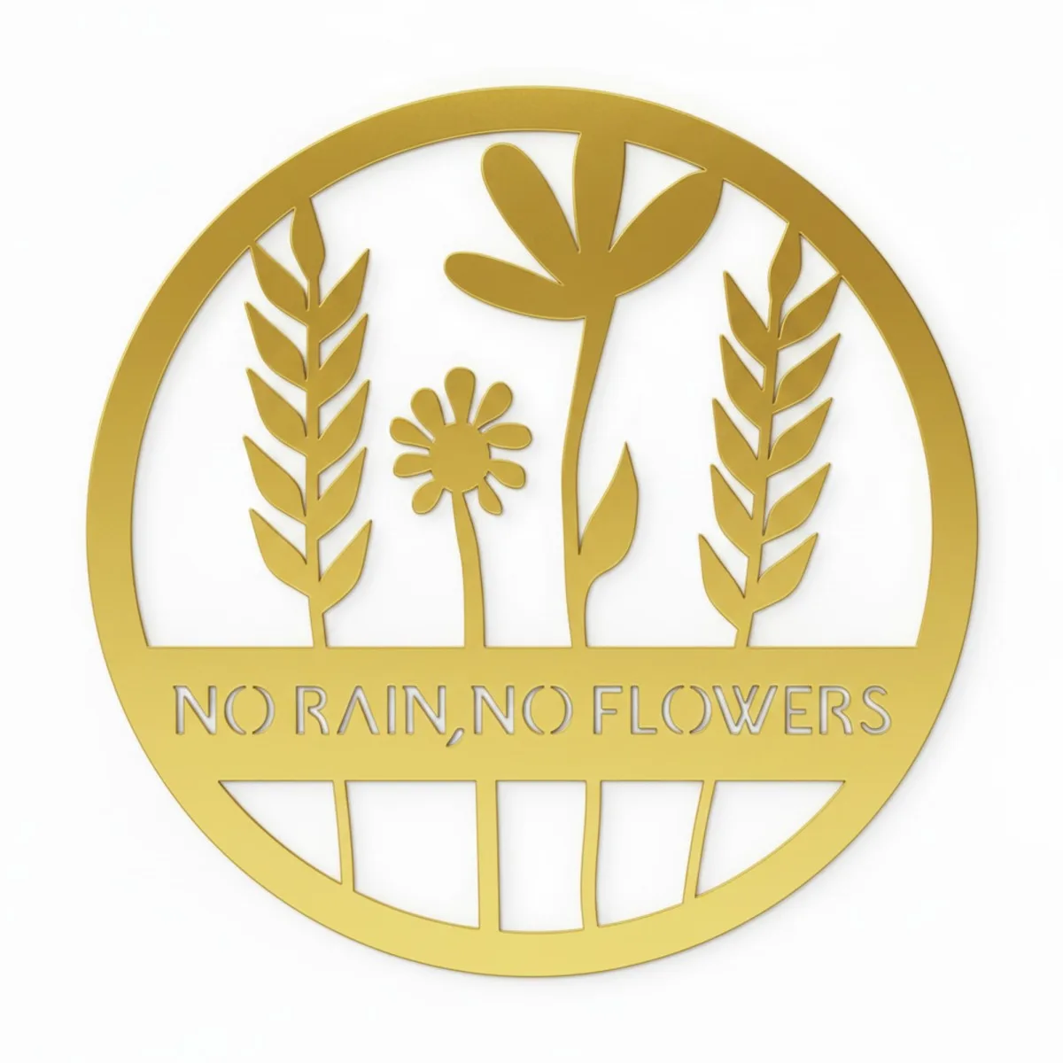 Déco murale en contreplaqué – No Rain No Flowers, ronde