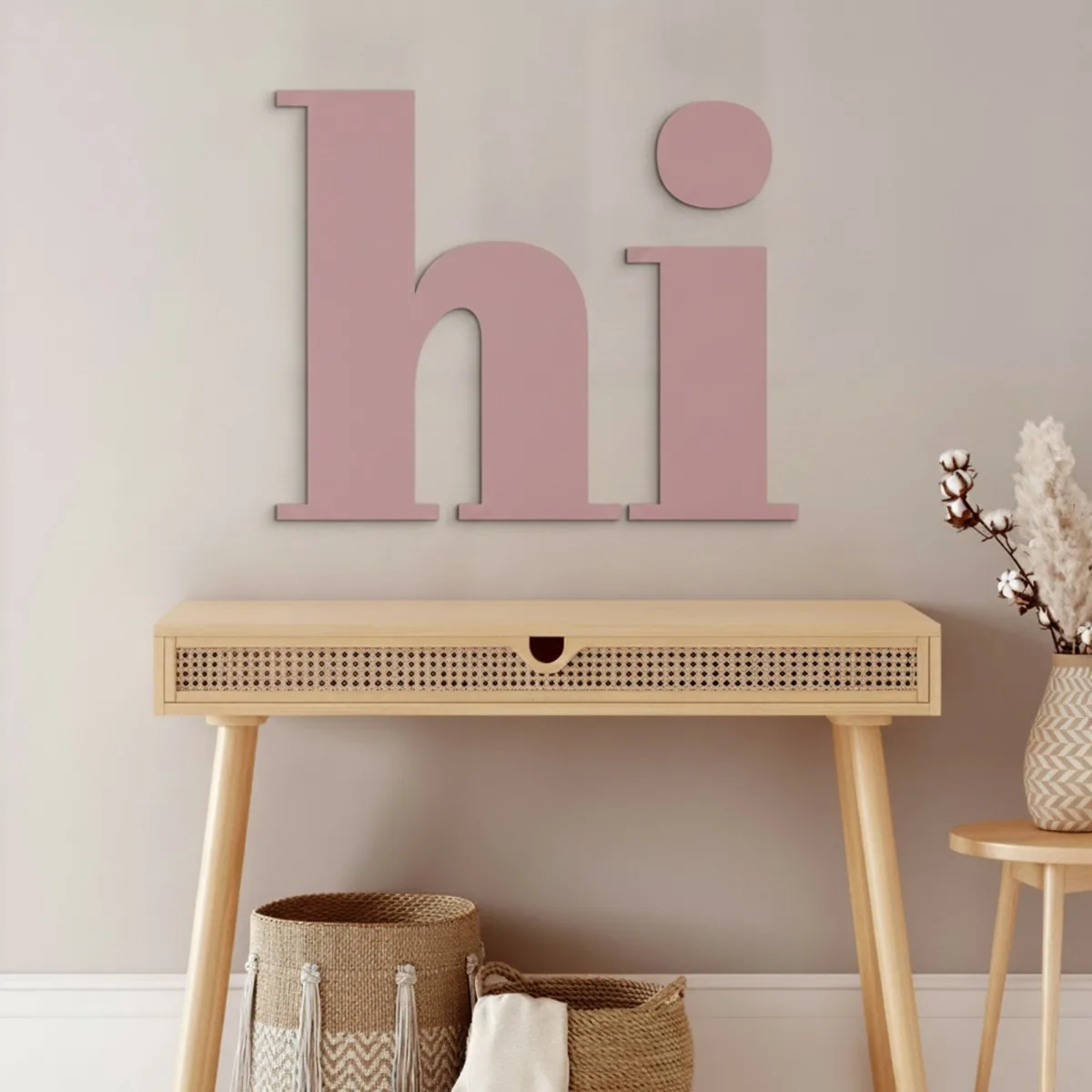 Enseigne Hi en contreplaqué de bouleau – déco murale 24x20 cm