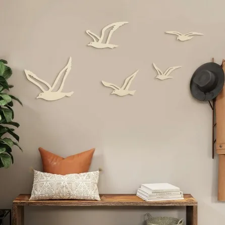 Meeuwen-flock wanddecoratie – 5 delen – Berken multiplex