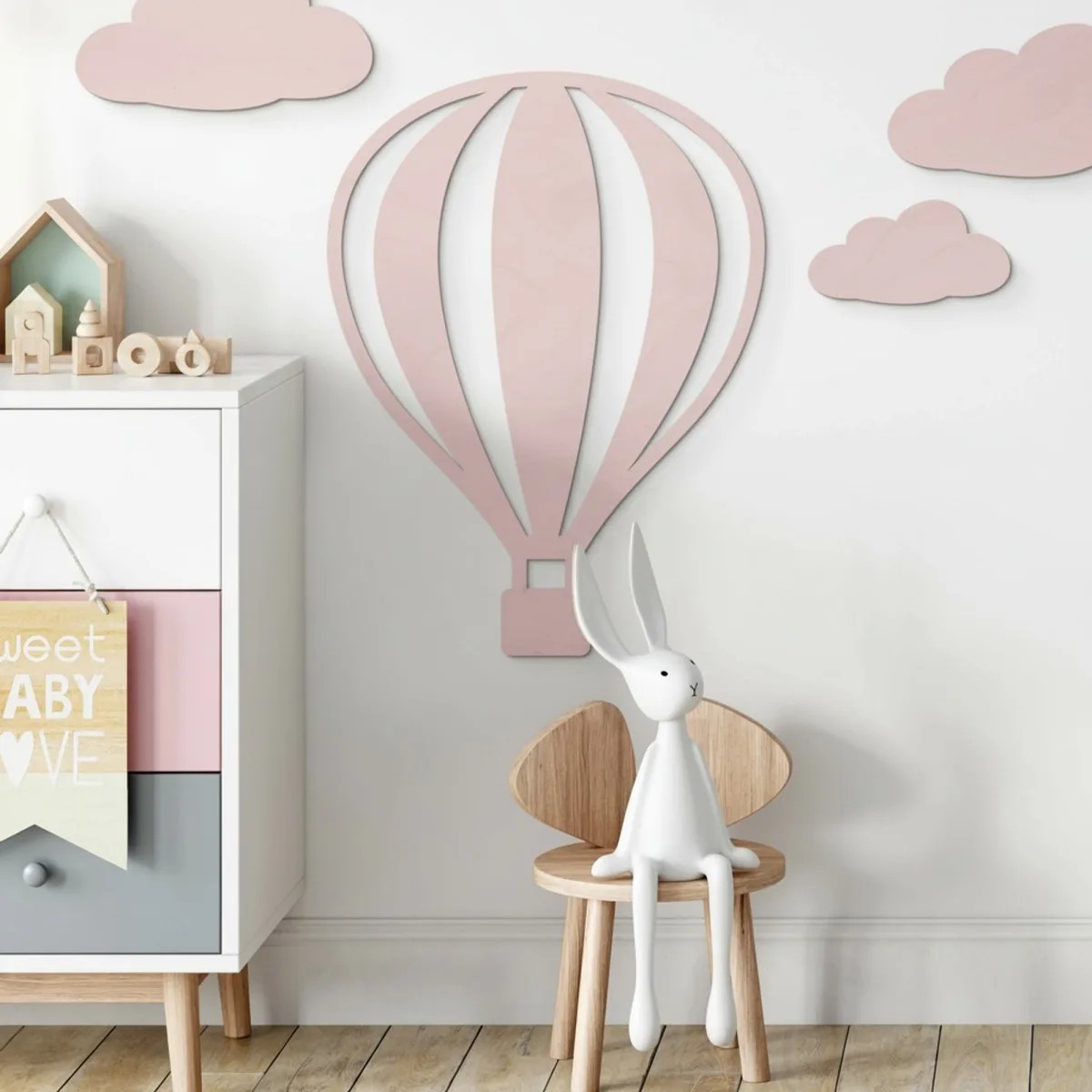 Birch Plywood Wall Decor - Hot Air Balloon with Vertical Lines