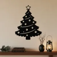 Decorated Christmas Tree Wall Decor – Baubles and Garland – Birch Plywood