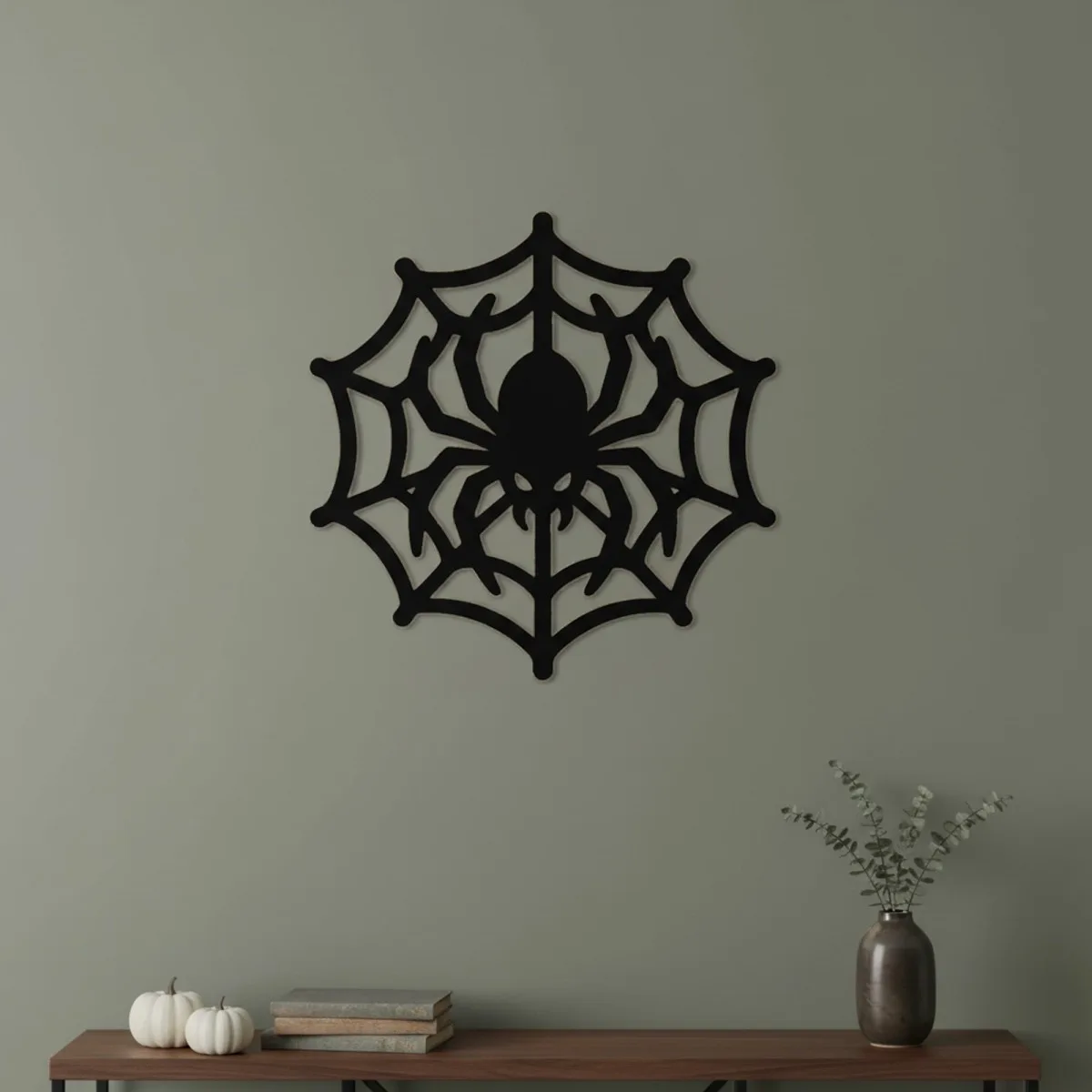 Spider on Web Wall Decor – Halloween Silhouette – Birch Plywood 45x45 cm