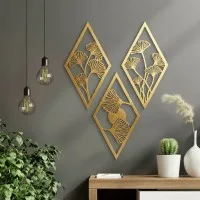 Birch Plywood Wall Decor – Ginkgo Leaf Diamond Set (3 pieces)