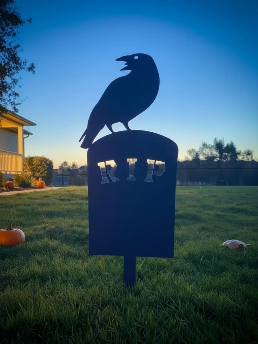 Halloween raaf grafsteen tuinsteker – RIP silhouet met raaf