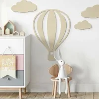 Birch Plywood Wall Decor - Hot Air Balloon with Vertical Lines
