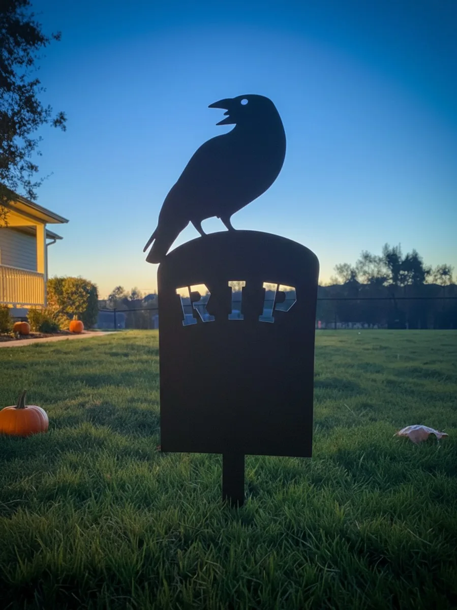 Halloween raaf grafsteen tuinsteker – RIP silhouet met raaf