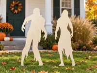 Couple de zombies Halloween pour jardin – Ensemble de 2 silhouettes en bois