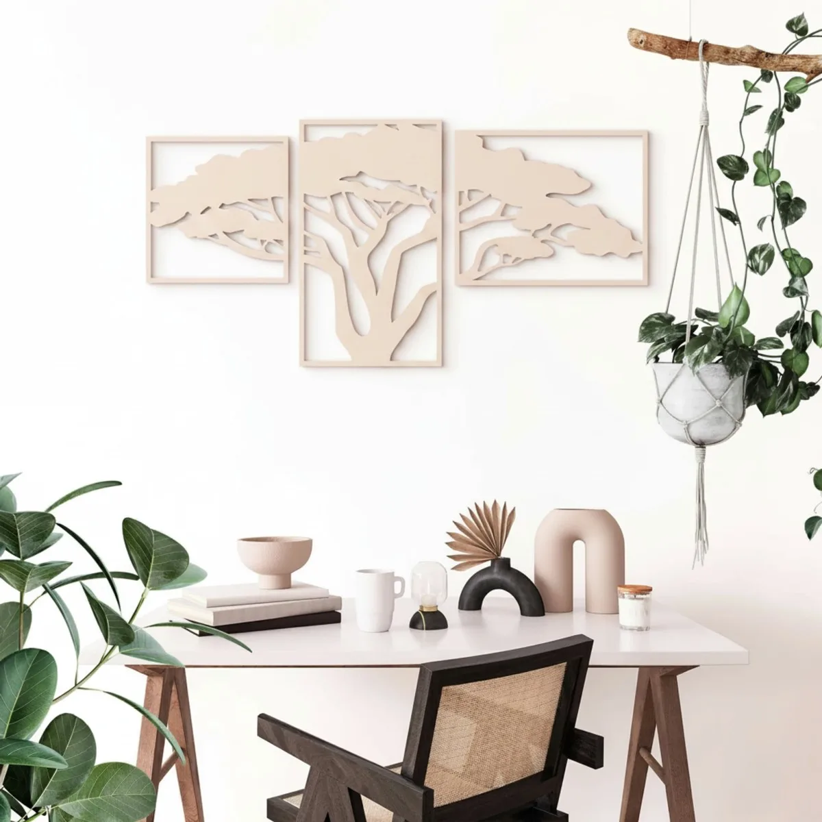 Houten wanddecoratie: Afrikaanse boom (3 delen) – Berken multiplex
