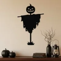 Pumpkin Scarecrow Wall Art – Halloween Stake Silhouette – Birch Plywood