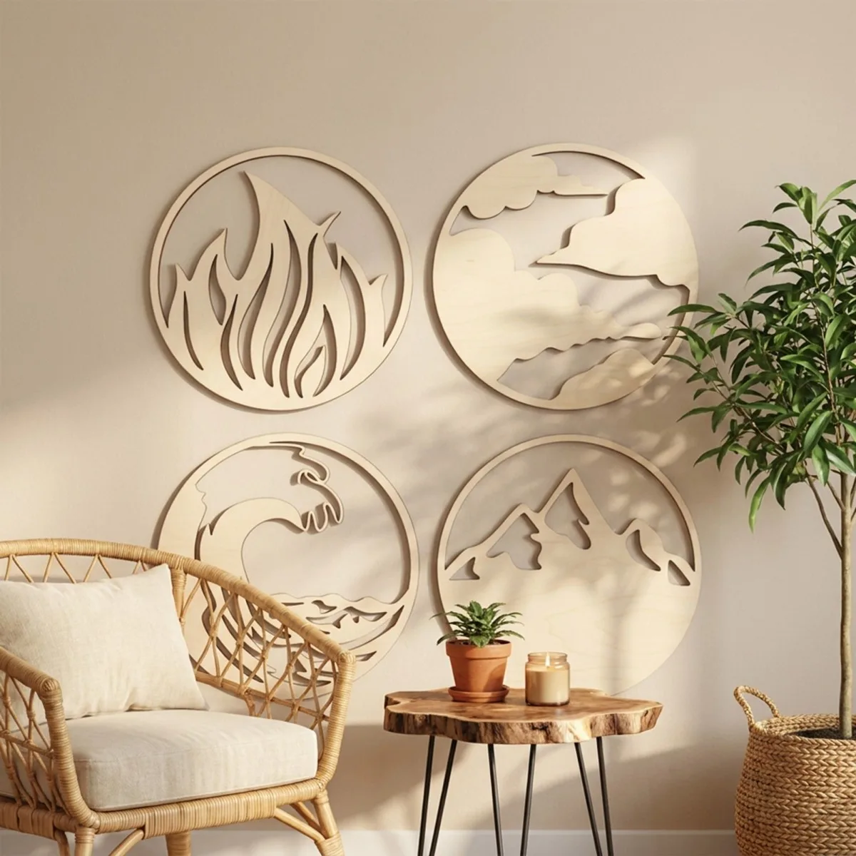 Four Elements Wall Art Set — Fire, Air, Water, Earth — Four Colors