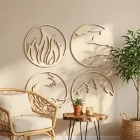 Four Elements Wall Art Set — Fire, Air, Water, Earth — Four Colors