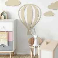 Birch Plywood Wall Decor - Hot Air Balloon with Vertical Lines