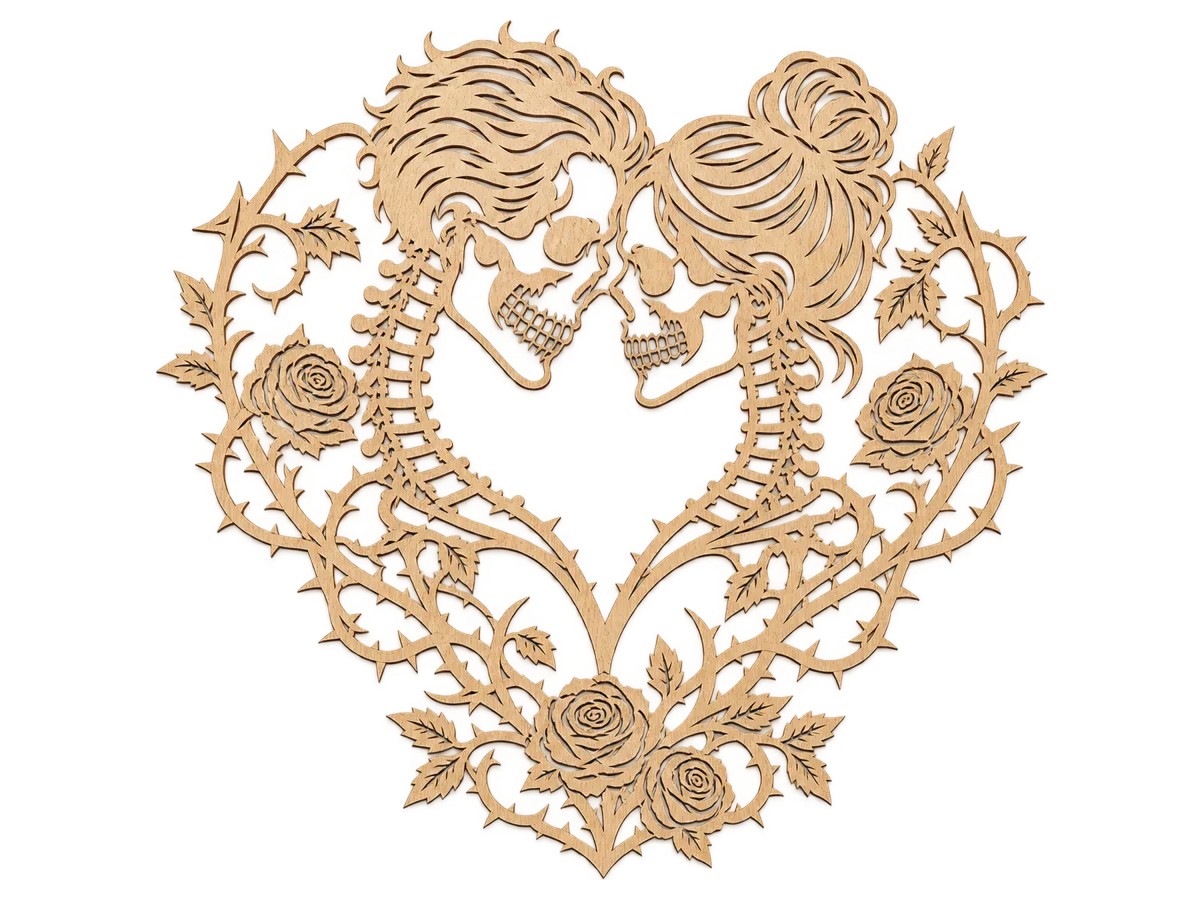 Wooden Heart Wall Art With Skulls