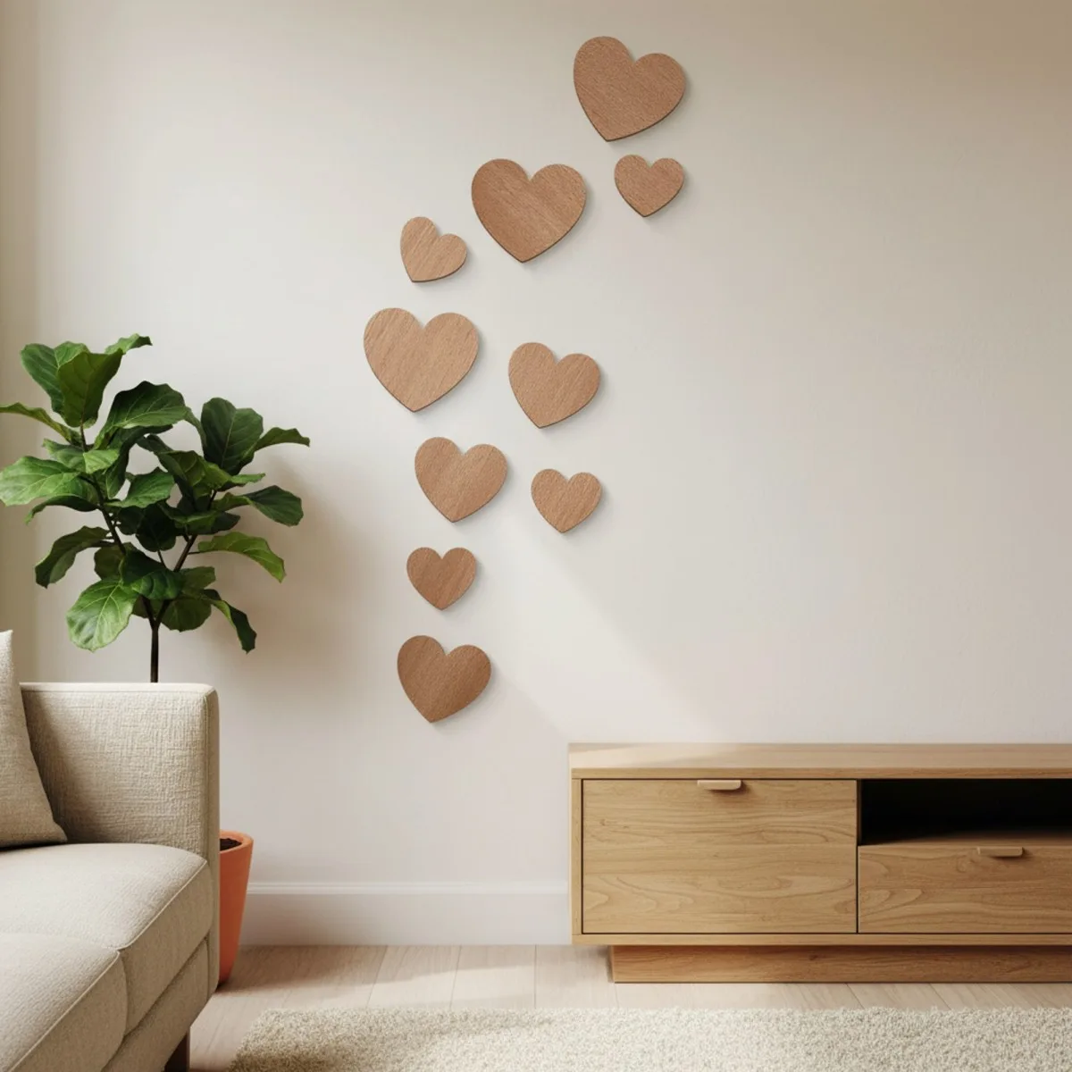 Birch Plywood Wood Wall Decoration - Hearts (10 pieces)