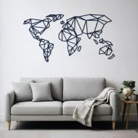 Origami World Map Plywood Wall Decor – Geometric Wireframe Map 100x50 cm