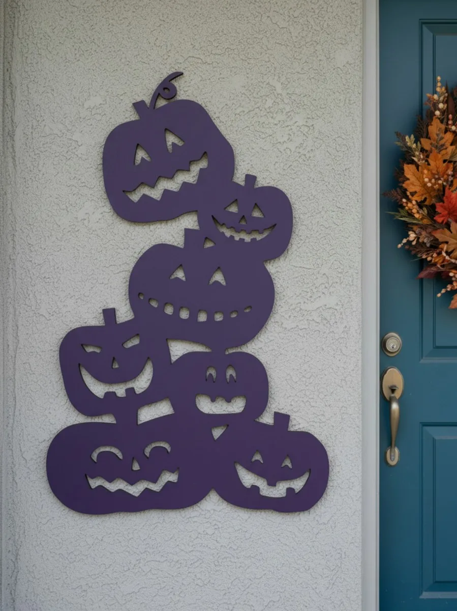 Déco murale Halloween pile de citrouilles – six citrouilles sculptées 60 cm