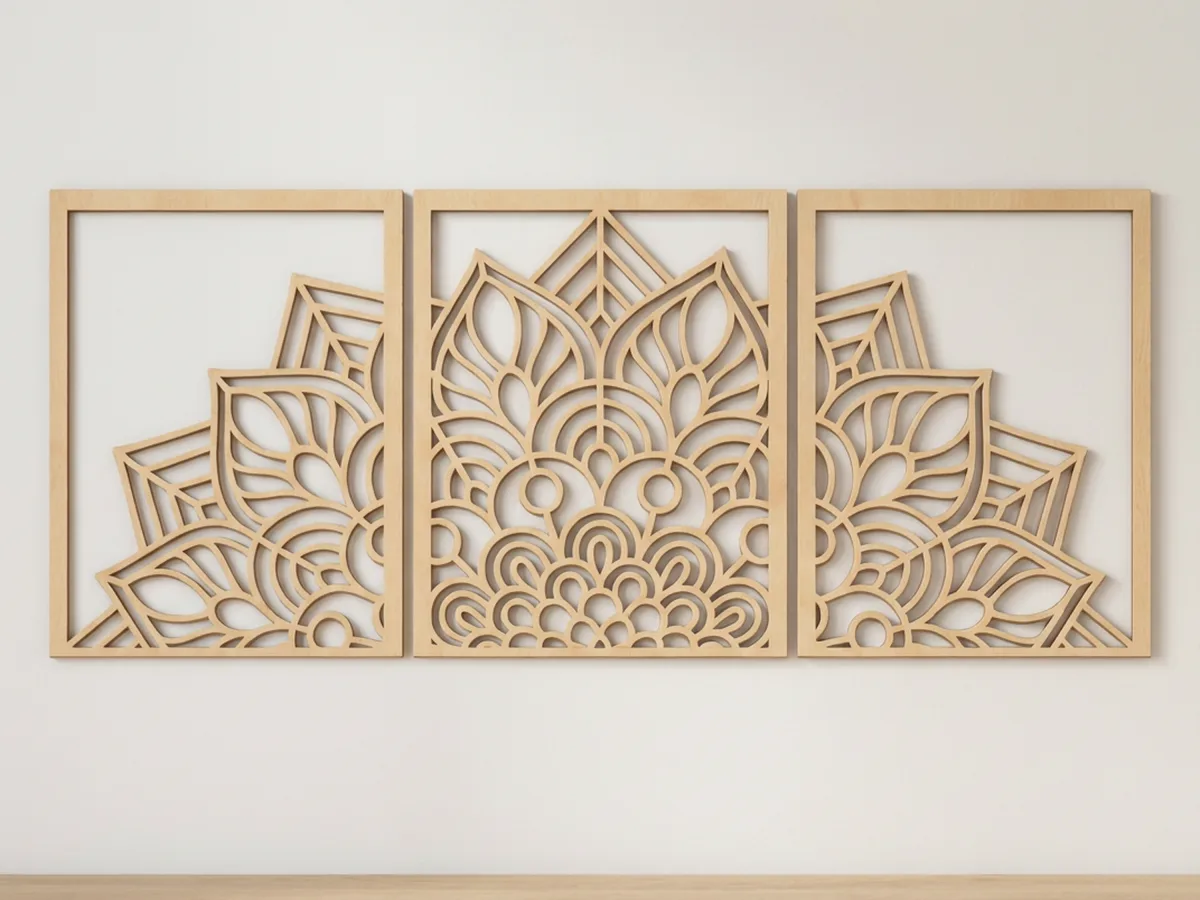 Plywood Mandala Triptych Panel