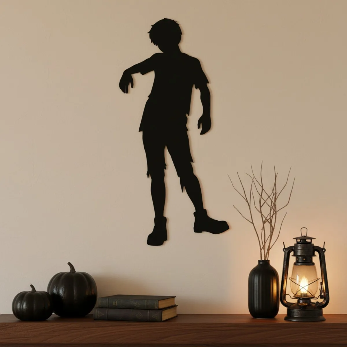 Zombie Boy Wall Decor – Lurching Undead Child Silhouette – Birch Plywood