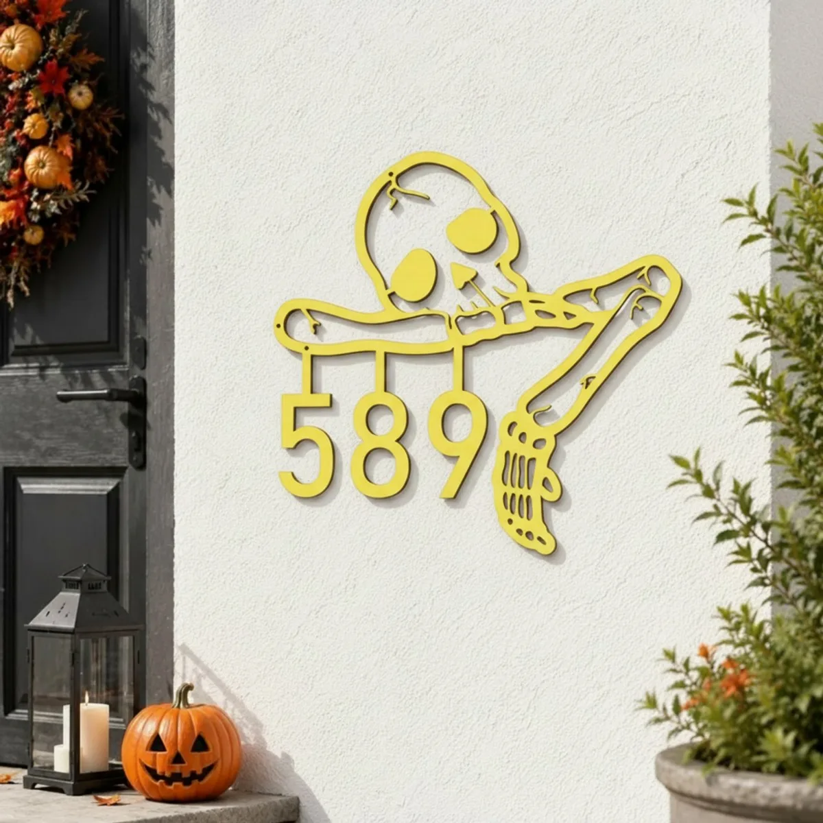 Halloween Skeleton House Number Sign – Custom Address Numbers, Skull & Bone