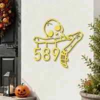 Halloween Skeleton House Number Sign – Custom Address Numbers, Skull & Bone