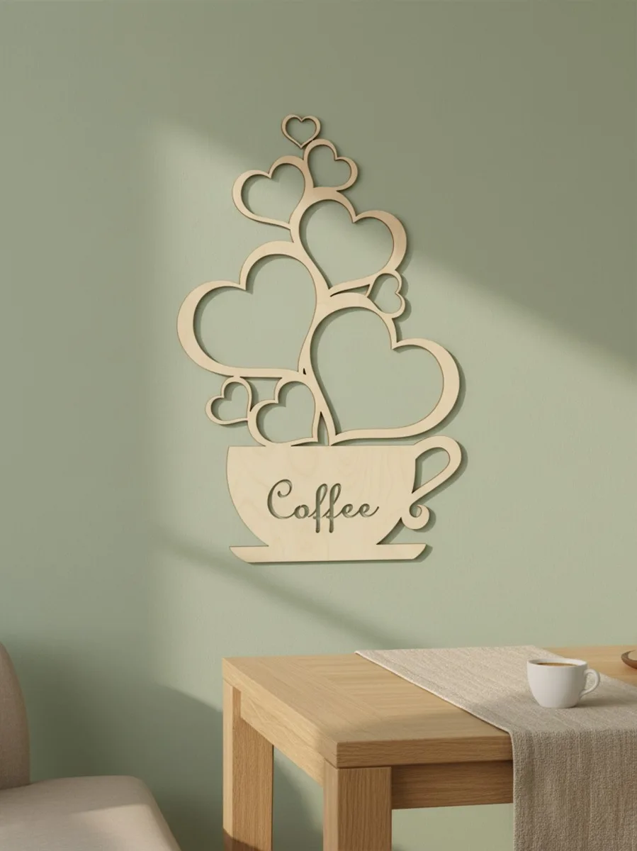 Coffee Cup Wall Art with Heart Steam