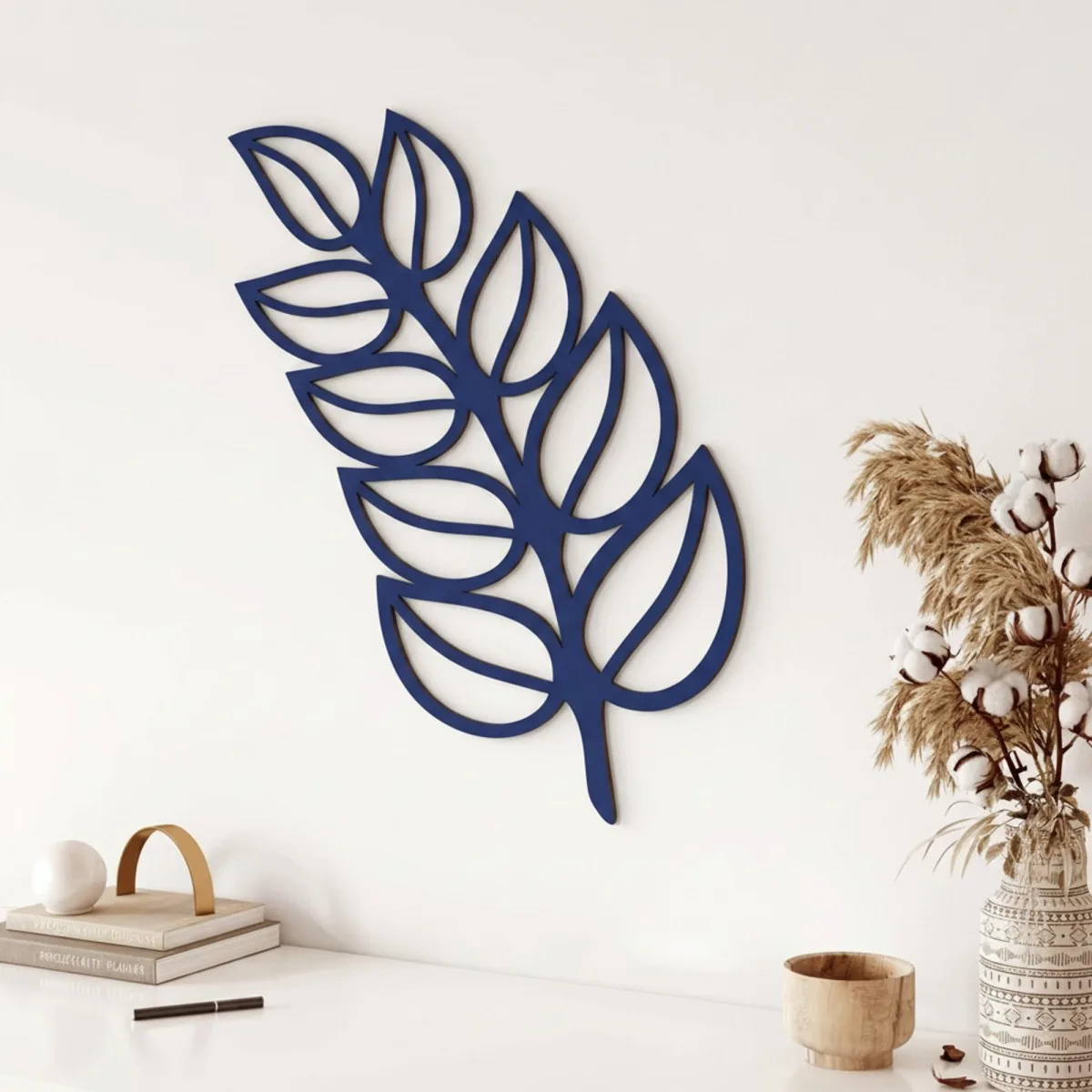 Blad wanddecoratie van berken multiplex – botanische laserdecoratie, 60 x 34 cm