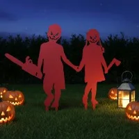 Creepy Couple Halloween Yard Stakes – Boy with Chainsaw & Girl with Axe