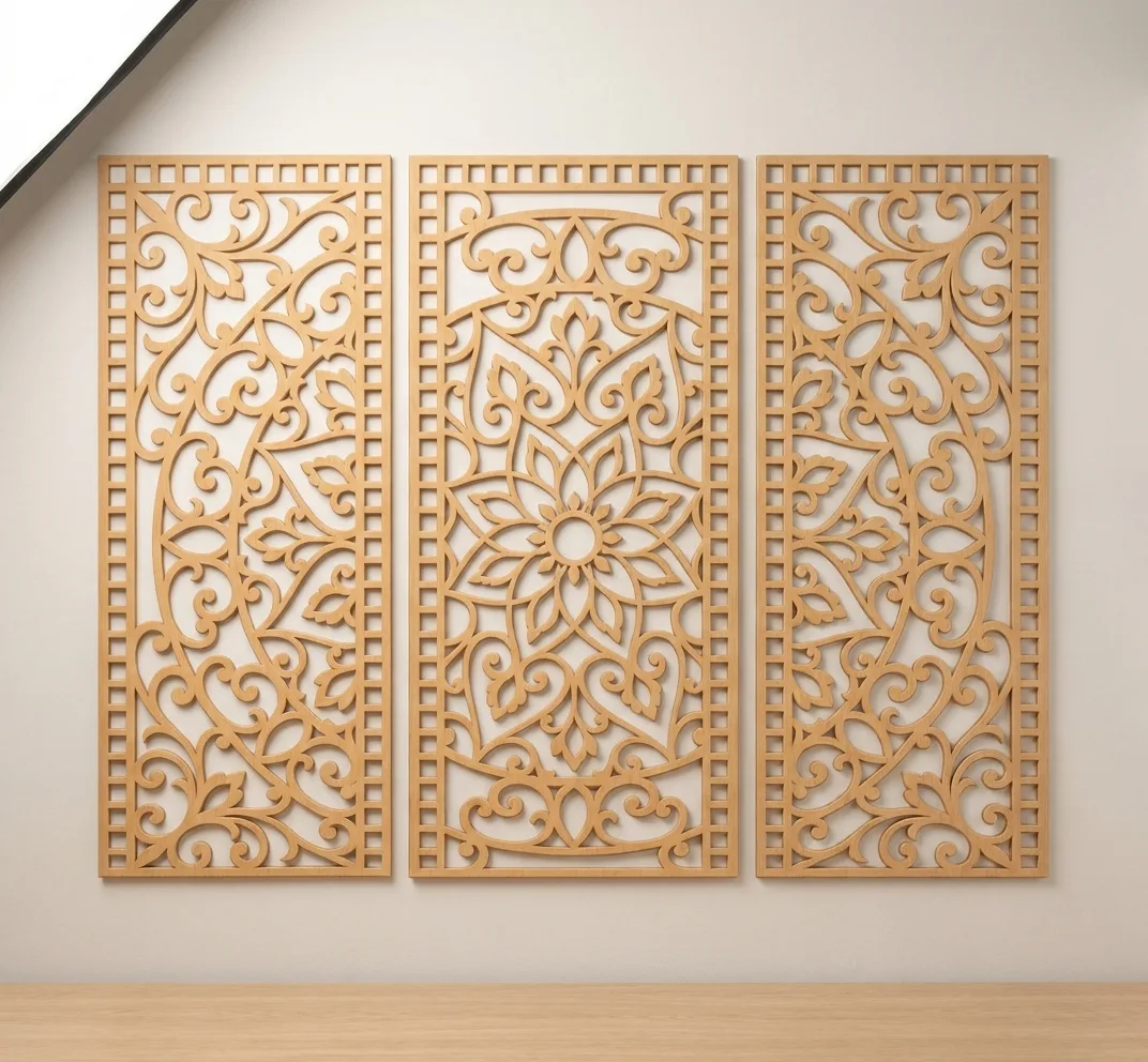 Triptych of Carved Wooden Decorative Panels