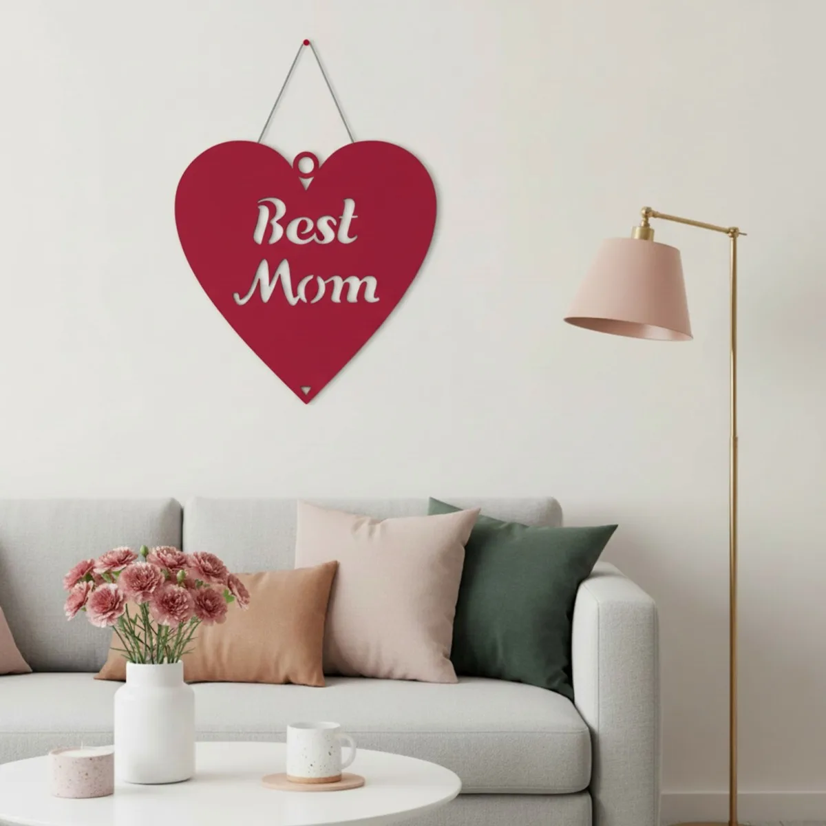 Déco murale en contreplaqué « Best Mom » en forme de cœur