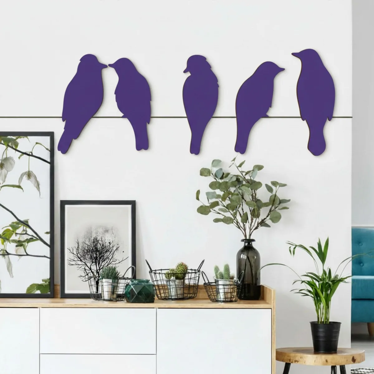 Wanddeko „Vogelfamilie“ – Birkenfurniersperrholz (5-teilig)