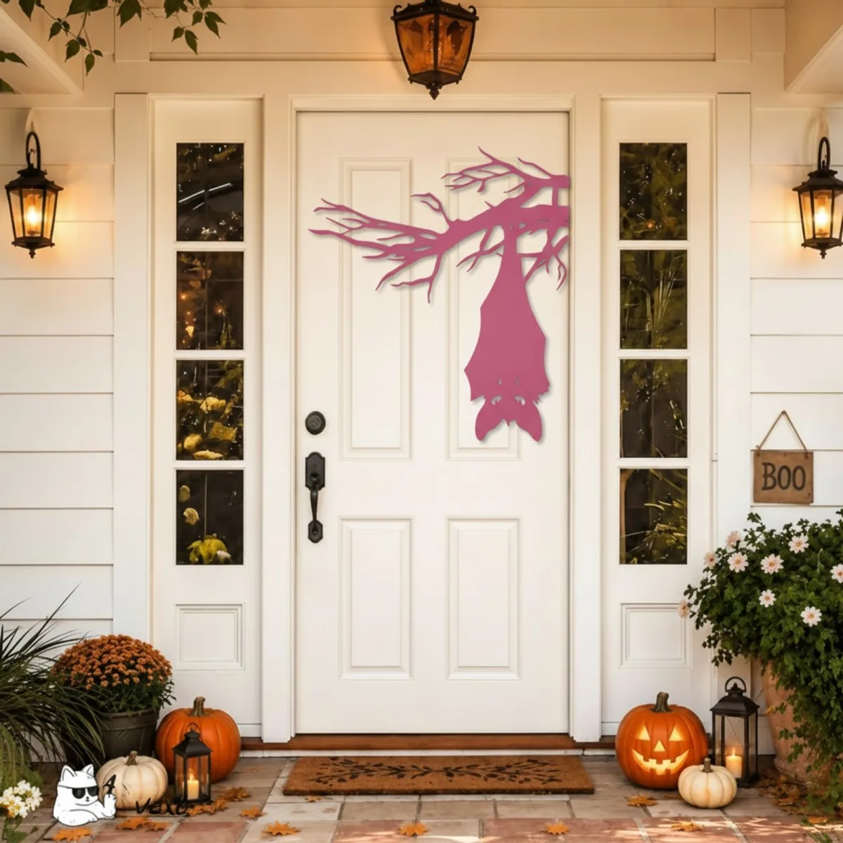 Chauve-souris suspendue à une branche Halloween – Silhouette effrayante pour porte et mur