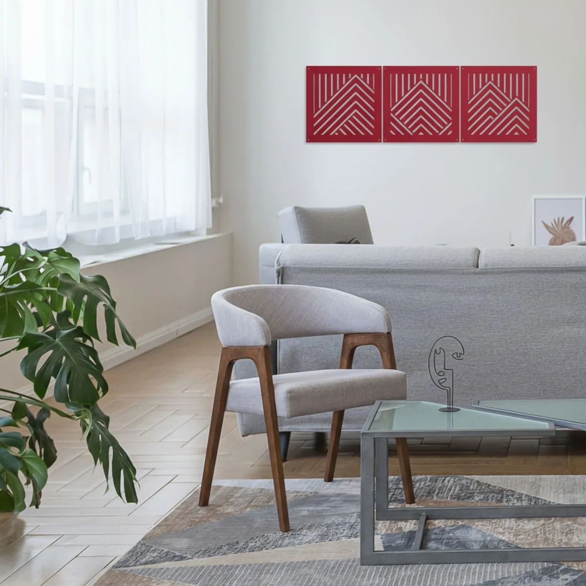 Wooden room divider - Birch Plywood - Mountain wall panels (3 parts)