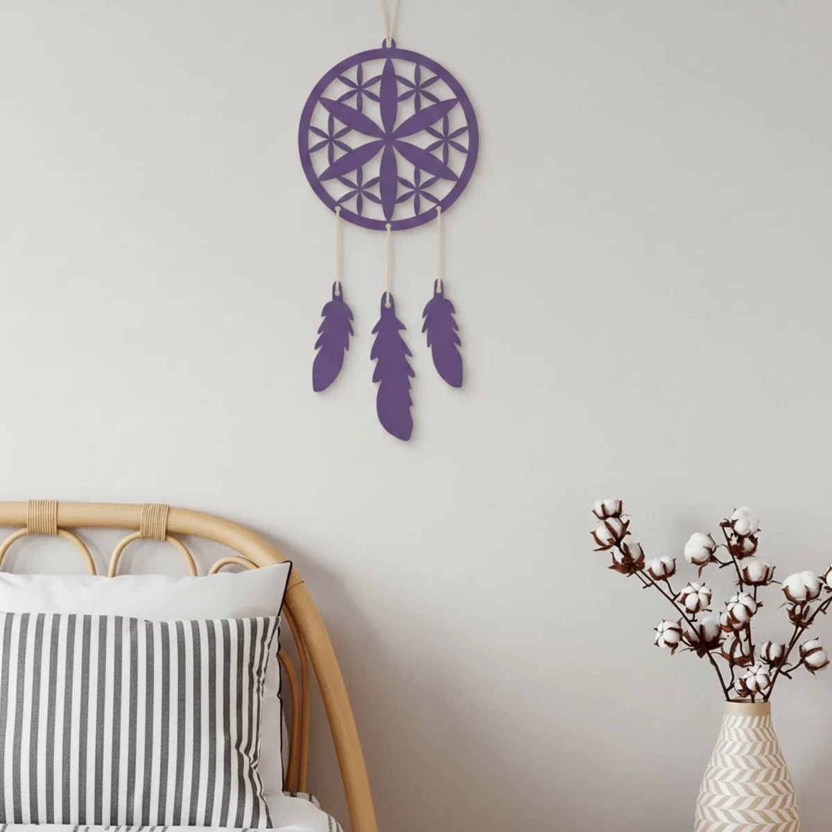 Déco murale en contreplaqué – Attrape-rêves avec une fleur (4 pièces)